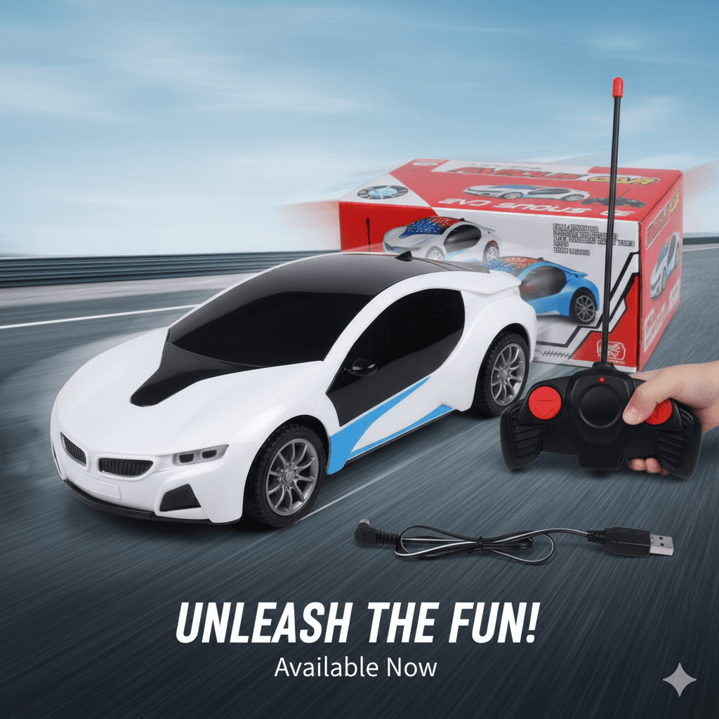 Little Sips White Remote Control Car โ with LED Lights & Sound Effects | Kids RC Car